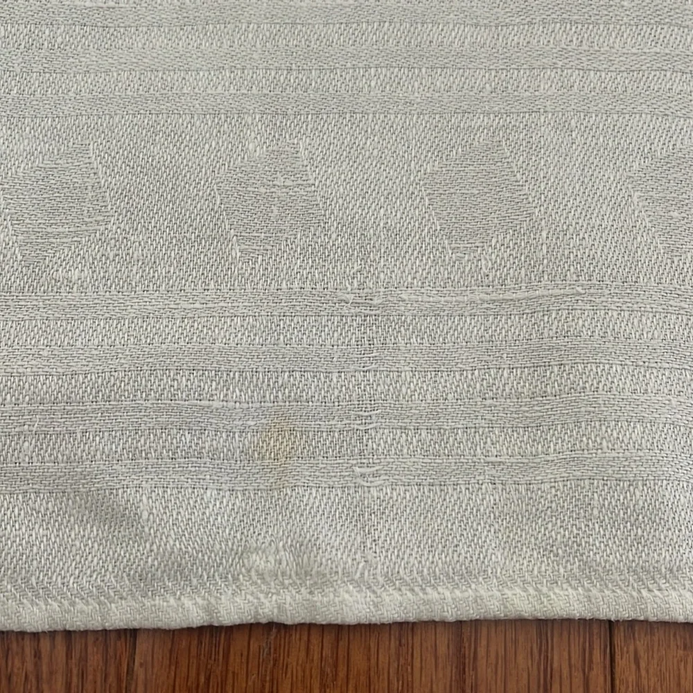 Vintage White Table Runner Monogrammed Greek Meander Pattern 27.5